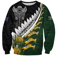 Custom Rugby New Zealand And South Africa Sweatshirt Silver Fern With Springboks LT05 Unisex Black - Polynesian Pride