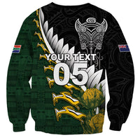 Custom Rugby New Zealand And South Africa Sweatshirt Silver Fern With Springboks LT05 - Polynesian Pride