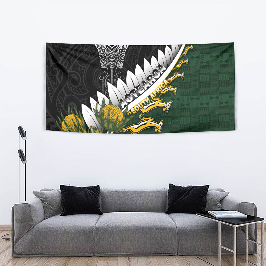 Rugby New Zealand And South Africa Tapestry Silver Fern With Springboks LT05 - Polynesian Pride