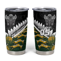 Custom Rugby New Zealand And South Africa Tumbler Cup Silver Fern With Springboks LT05 Black - Polynesian Pride
