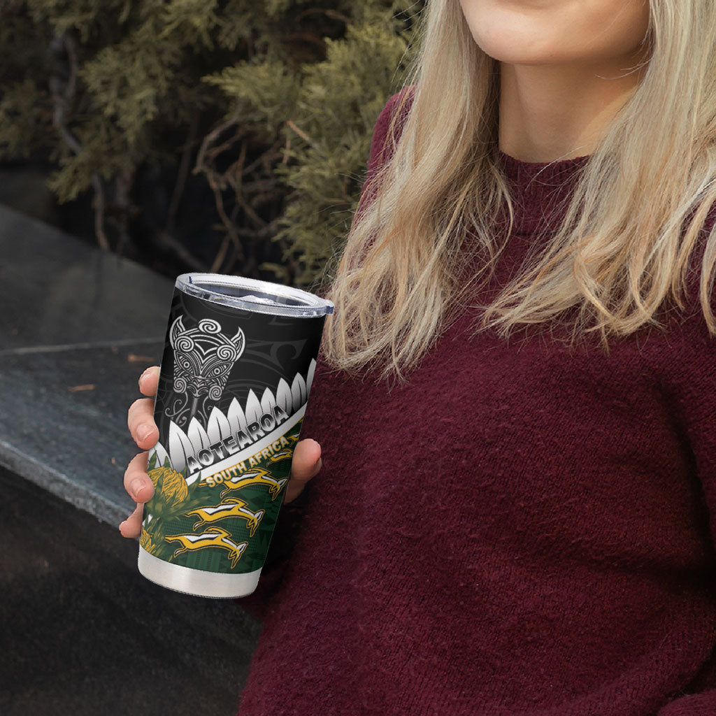 Custom Rugby New Zealand And South Africa Tumbler Cup Silver Fern With Springboks LT05 - Polynesian Pride
