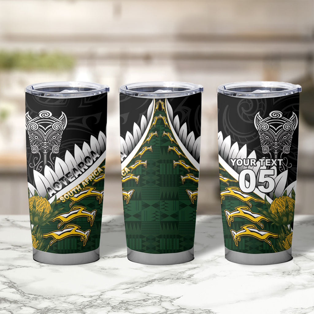 Custom Rugby New Zealand And South Africa Tumbler Cup Silver Fern With Springboks LT05 - Polynesian Pride