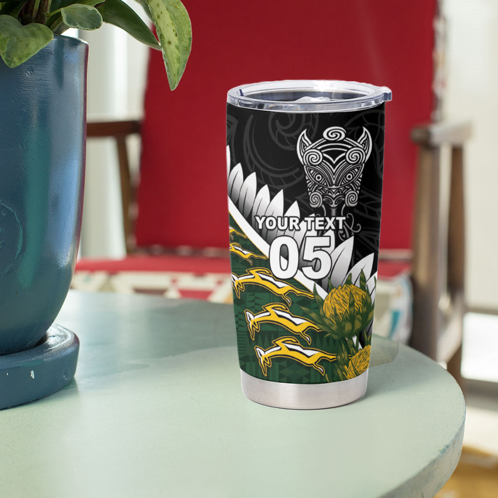 Custom Rugby New Zealand And South Africa Tumbler Cup Silver Fern With Springboks LT05 - Polynesian Pride