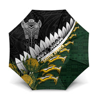 Rugby New Zealand And South Africa Umbrella Silver Fern With Springboks LT05 One Size Folded 11.42 inch Opened Diameter 37.4 inch Black - Polynesian Pride