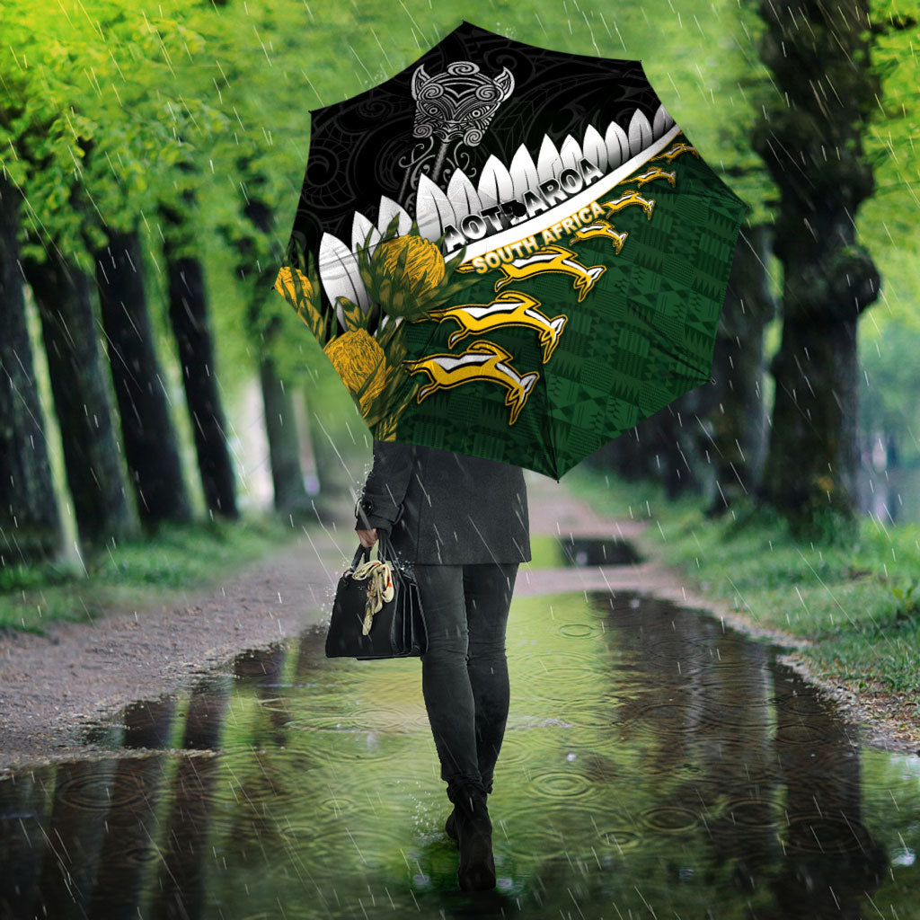 Rugby New Zealand And South Africa Umbrella Silver Fern With Springboks LT05 - Polynesian Pride