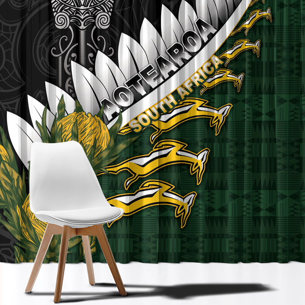 Rugby New Zealand And South Africa Window Curtain Silver Fern With Springboks LT05 - Polynesian Pride