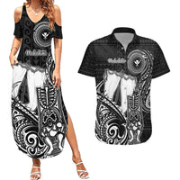 Personalized Hawaii Makahiki Season Couples Matching Summer Maxi Dress and Hawaiian Shirt Akua Loa Polynesian Pattern LT05 Black - Polynesian Pride