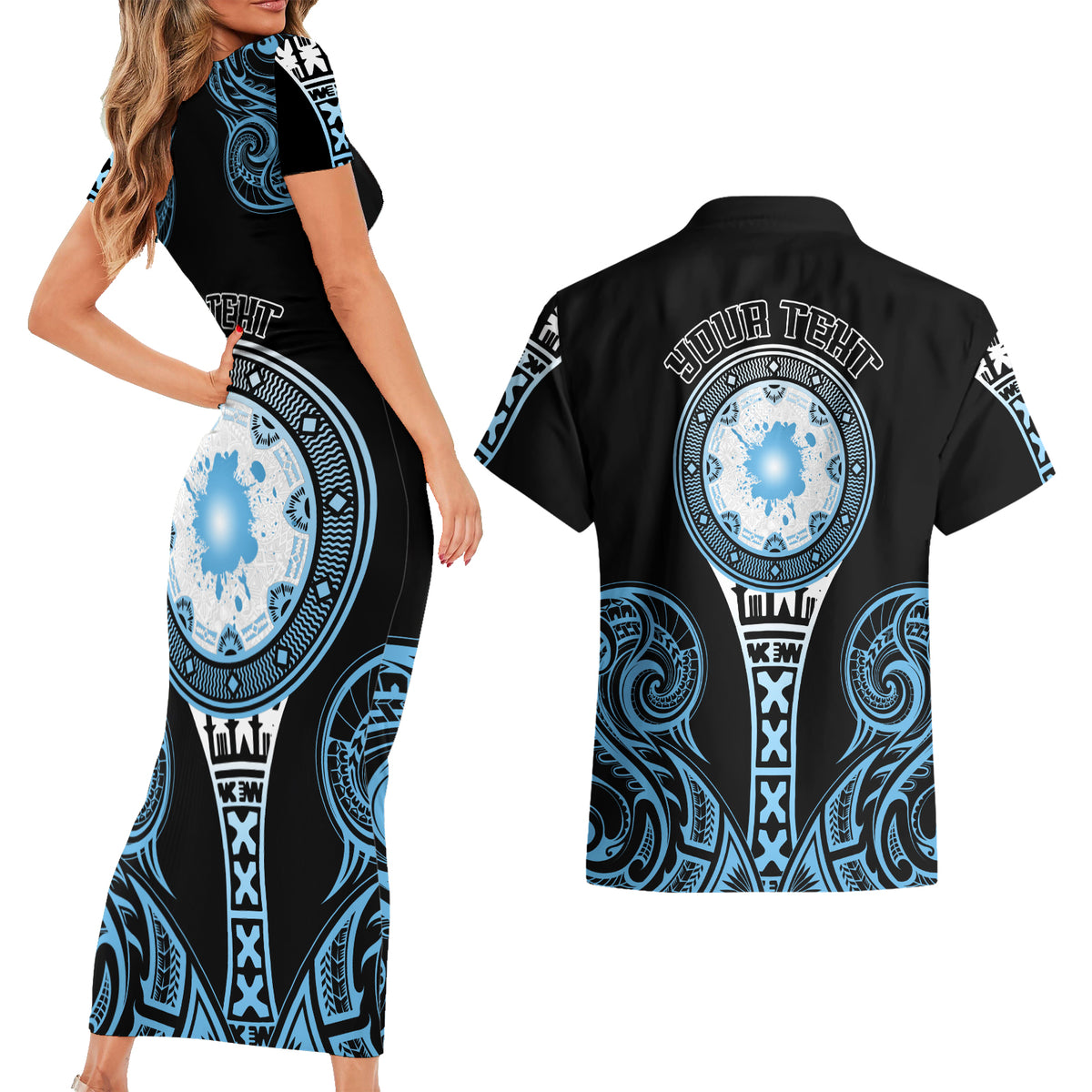 Personalized Fiji Obstacle Race 2023 Couples Matching Short Sleeve Bodycon Dress and Hawaiian Shirt Go Champion LT05 - Polynesian Pride