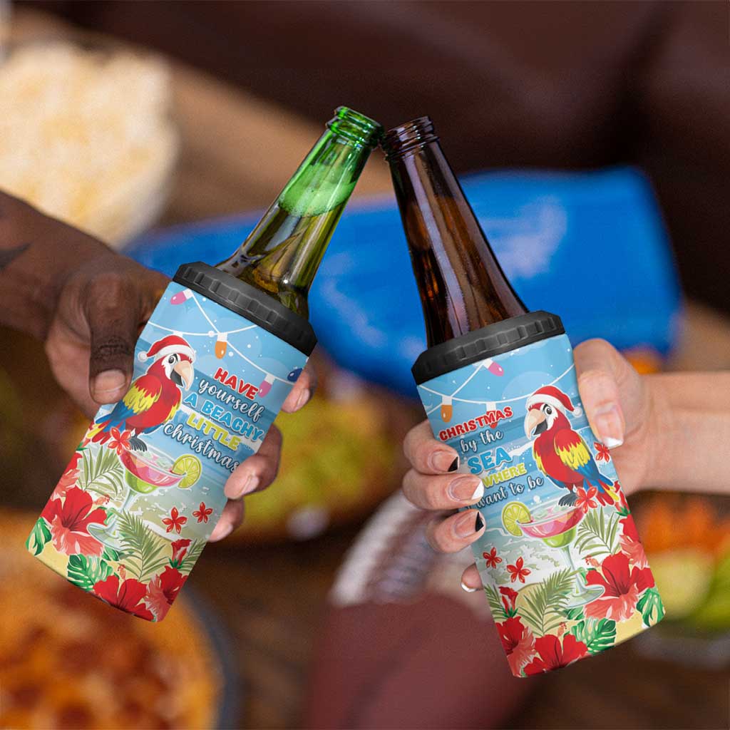 Hawaii Christmas 4 in 1 Can Cooler Tumbler Funny Macaw Parrot Tropical Vibe