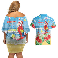 Hawaii Christmas Couples Matching Off Shoulder Short Dress and Hawaiian Shirt Funny Macaw Parrot Tropical Vibe LT05 - Polynesian Pride