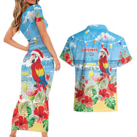 Hawaii Christmas Couples Matching Short Sleeve Bodycon Dress and Hawaiian Shirt Funny Macaw Parrot Tropical Vibe LT05 - Polynesian Pride