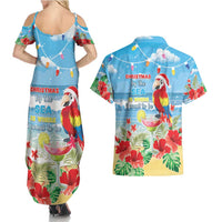 Hawaii Christmas Couples Matching Summer Maxi Dress and Hawaiian Shirt Funny Macaw Parrot Tropical Vibe
