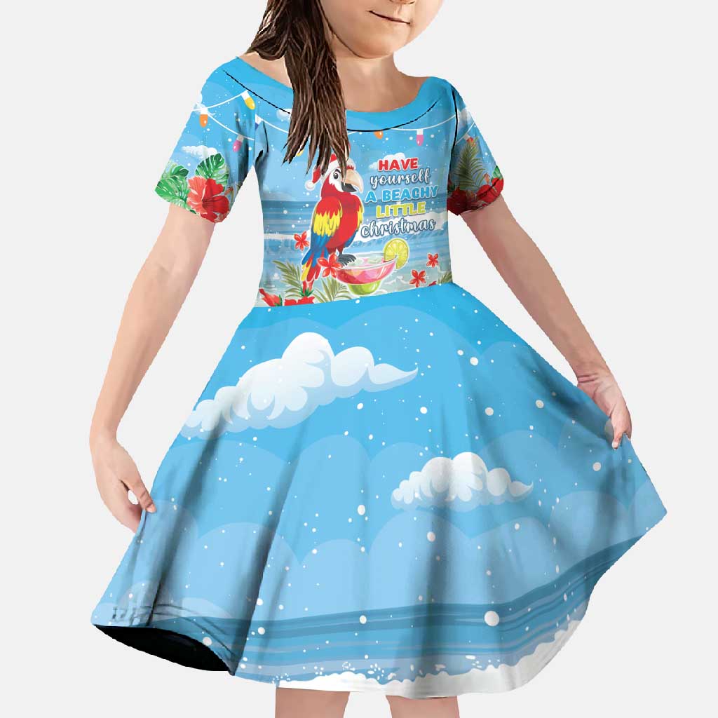 Hawaii Christmas Family Matching Mermaid Dress and Hawaiian Shirt Funny Macaw Parrot Tropical Vibe LT05 Daughter's Dress Blue - Polynesian Pride