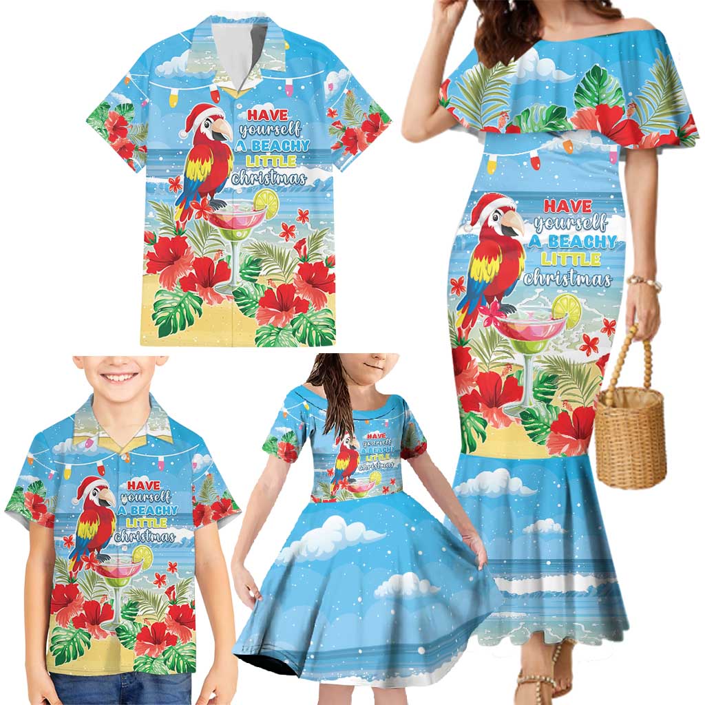 Hawaii Christmas Family Matching Mermaid Dress and Hawaiian Shirt Funny Macaw Parrot Tropical Vibe LT05 - Polynesian Pride