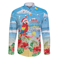 Hawaii Christmas Family Matching Mermaid Dress and Hawaiian Shirt Funny Macaw Parrot Tropical Vibe LT05 Dad's Shirt - Long Sleeve Blue - Polynesian Pride
