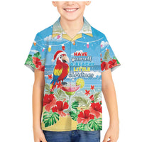 Hawaii Christmas Family Matching Mermaid Dress and Hawaiian Shirt Funny Macaw Parrot Tropical Vibe LT05 Son's Shirt Blue - Polynesian Pride