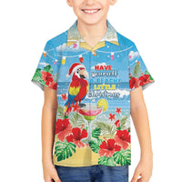 Hawaii Christmas Family Matching Off The Shoulder Long Sleeve Dress and Hawaiian Shirt Funny Macaw Parrot Tropical Vibe LT05 Son's Shirt Blue - Polynesian Pride