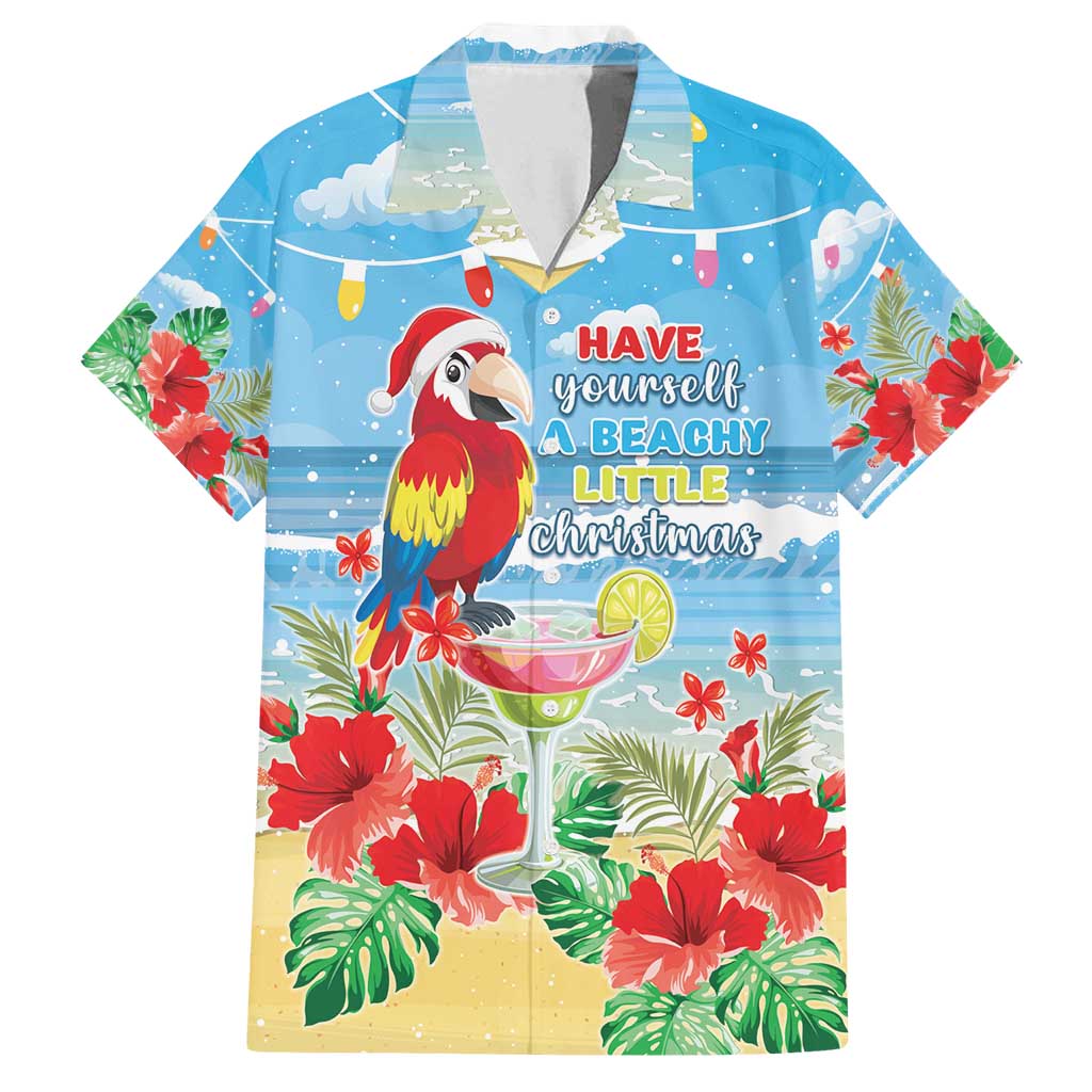 Hawaii Christmas Family Matching Off Shoulder Maxi Dress and Hawaiian Shirt Funny Macaw Parrot Tropical Vibe LT05 Dad's Shirt - Short Sleeve Blue - Polynesian Pride