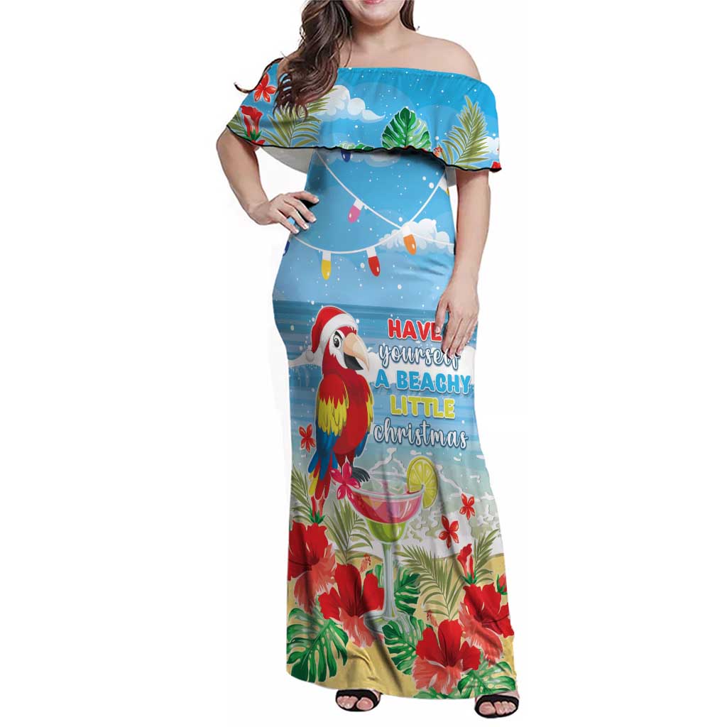 Hawaii Christmas Family Matching Off Shoulder Maxi Dress and Hawaiian Shirt Funny Macaw Parrot Tropical Vibe LT05 Mom's Dress Blue - Polynesian Pride