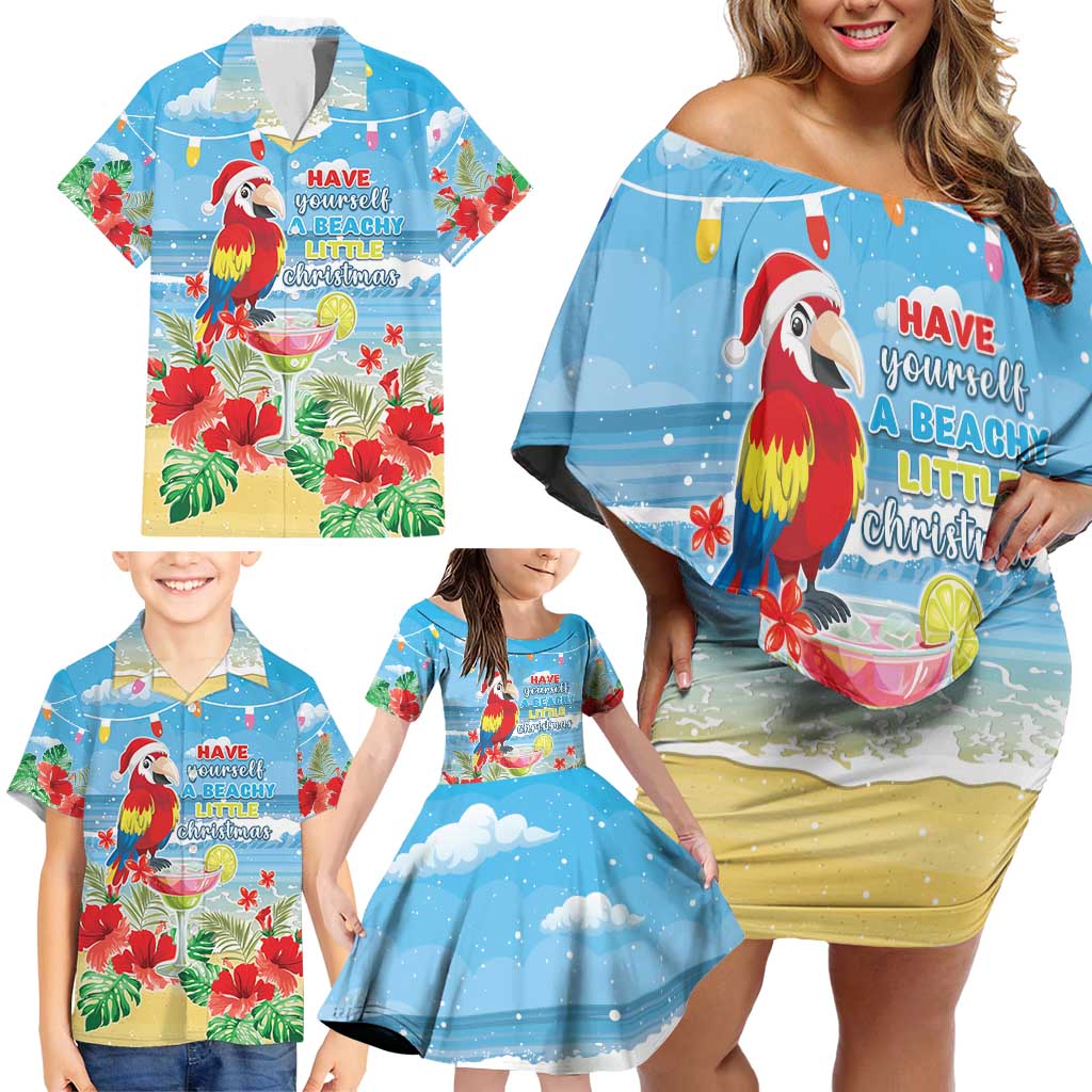 Hawaii Christmas Family Matching Off Shoulder Short Dress and Hawaiian Shirt Funny Macaw Parrot Tropical Vibe LT05 - Polynesian Pride