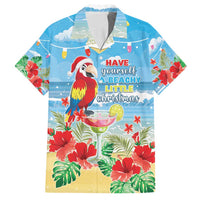 Hawaii Christmas Family Matching Puletasi and Hawaiian Shirt Funny Macaw Parrot Tropical Vibe LT05 Dad's Shirt - Short Sleeve Blue - Polynesian Pride