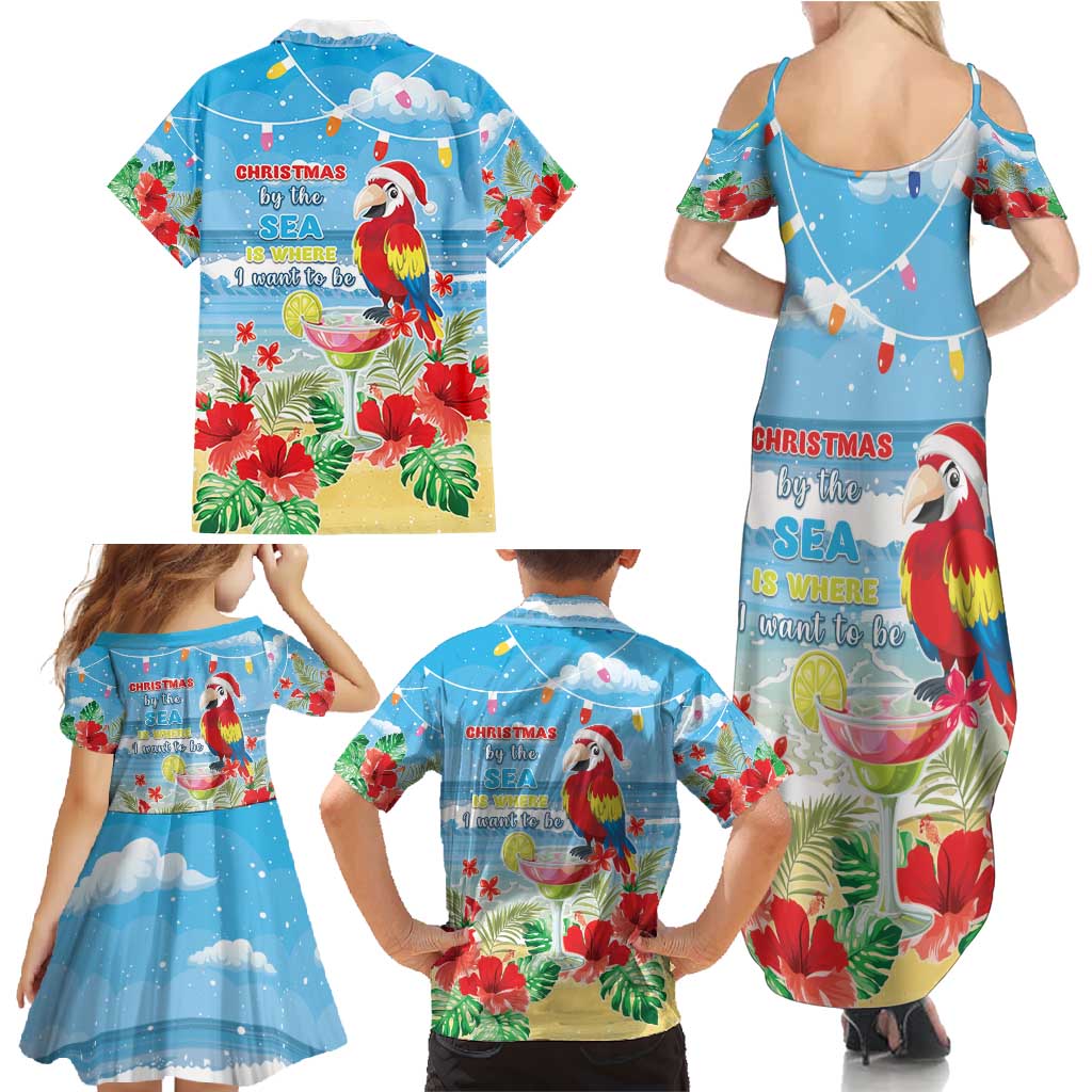 Hawaii Christmas Family Matching Summer Maxi Dress and Hawaiian Shirt Funny Macaw Parrot Tropical Vibe