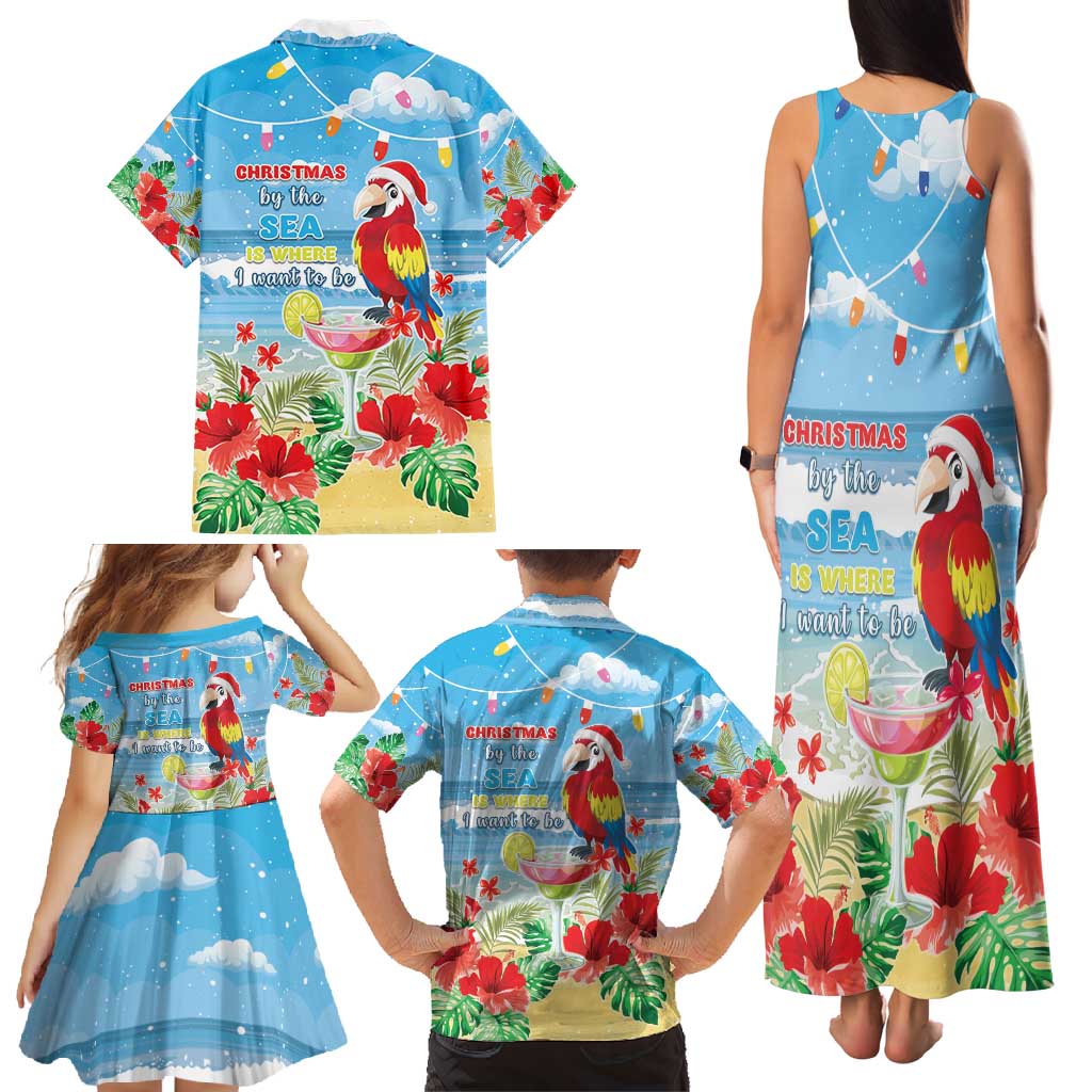 Hawaii Christmas Family Matching Tank Maxi Dress and Hawaiian Shirt Funny Macaw Parrot Tropical Vibe