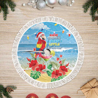 Hawaii Christmas Tree Skirt Funny Macaw Parrot Tropical Vibe LT05 Fringed Blue - Polynesian Pride