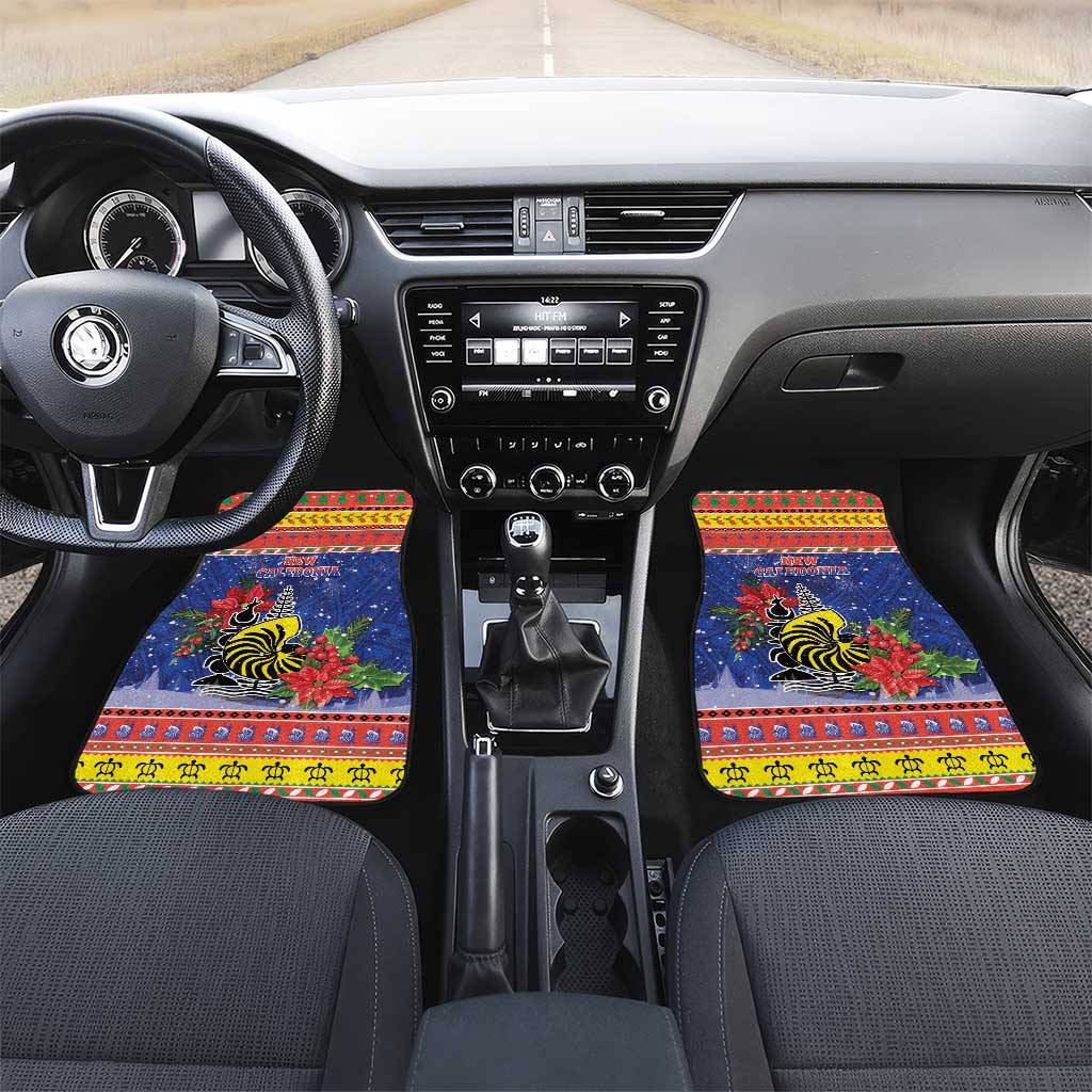 New Caledonia Christmas Car Mats Kanaky Poinsettia Joyeux Noel LT05 Set 2pcs - Front Red - Polynesian Pride