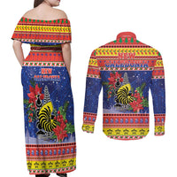New Caledonia Christmas Couples Matching Off Shoulder Maxi Dress and Long Sleeve Button Shirt Kanaky Poinsettia Joyeux Noel LT05 - Polynesian Pride