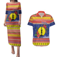 New Caledonia Christmas Couples Matching Puletasi and Hawaiian Shirt Kanaky Poinsettia Joyeux Noel LT05 Red - Polynesian Pride