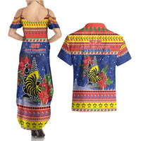New Caledonia Christmas Couples Matching Summer Maxi Dress and Hawaiian Shirt Kanaky Poinsettia Joyeux Noel LT05 - Polynesian Pride