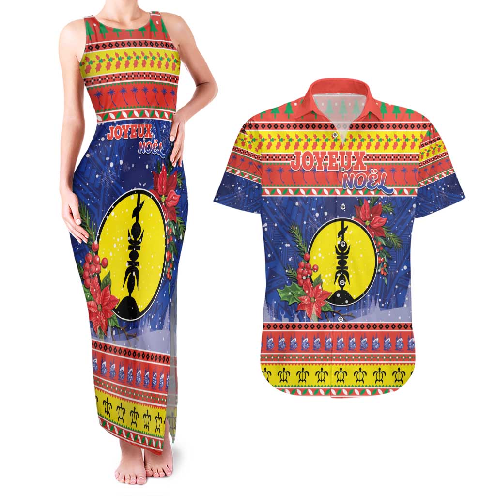 New Caledonia Christmas Couples Matching Tank Maxi Dress and Hawaiian Shirt Kanaky Poinsettia Joyeux Noel LT05 Red - Polynesian Pride