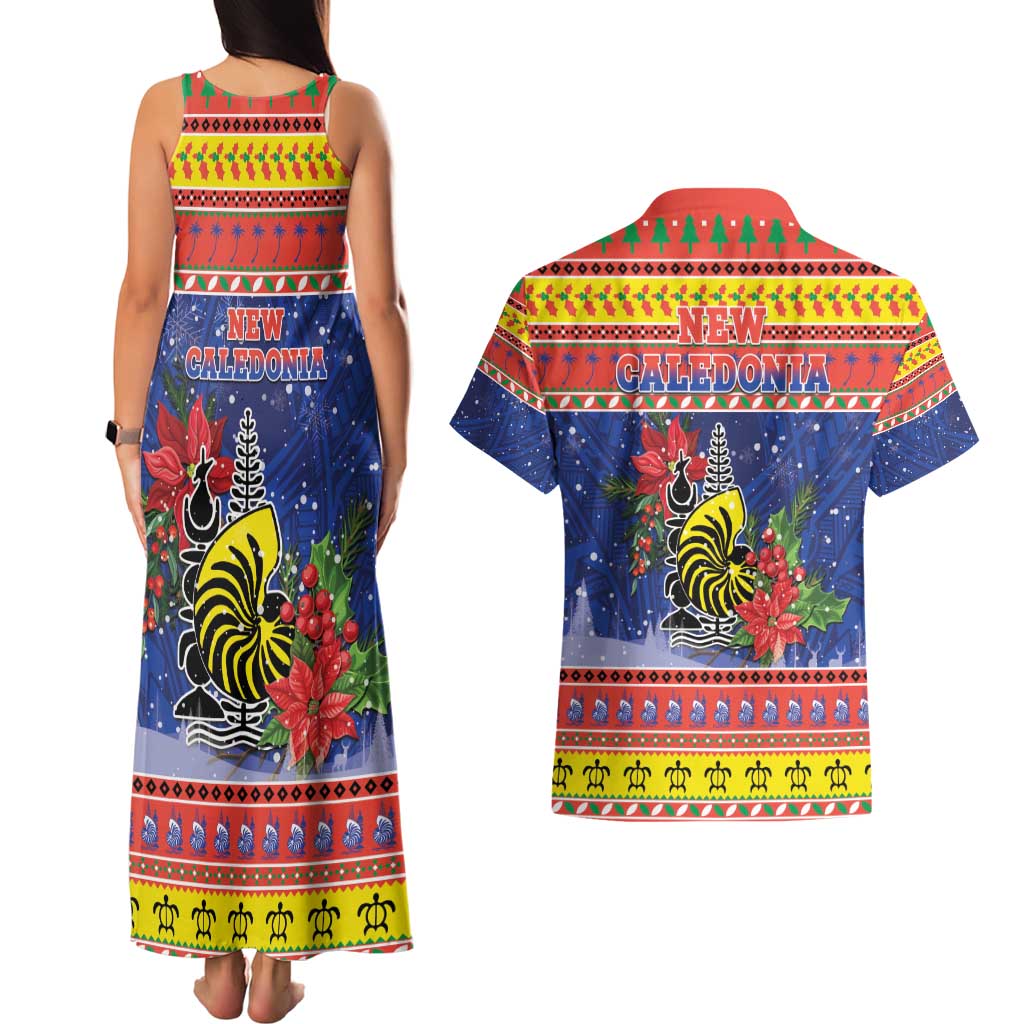 New Caledonia Christmas Couples Matching Tank Maxi Dress and Hawaiian Shirt Kanaky Poinsettia Joyeux Noel LT05 - Polynesian Pride