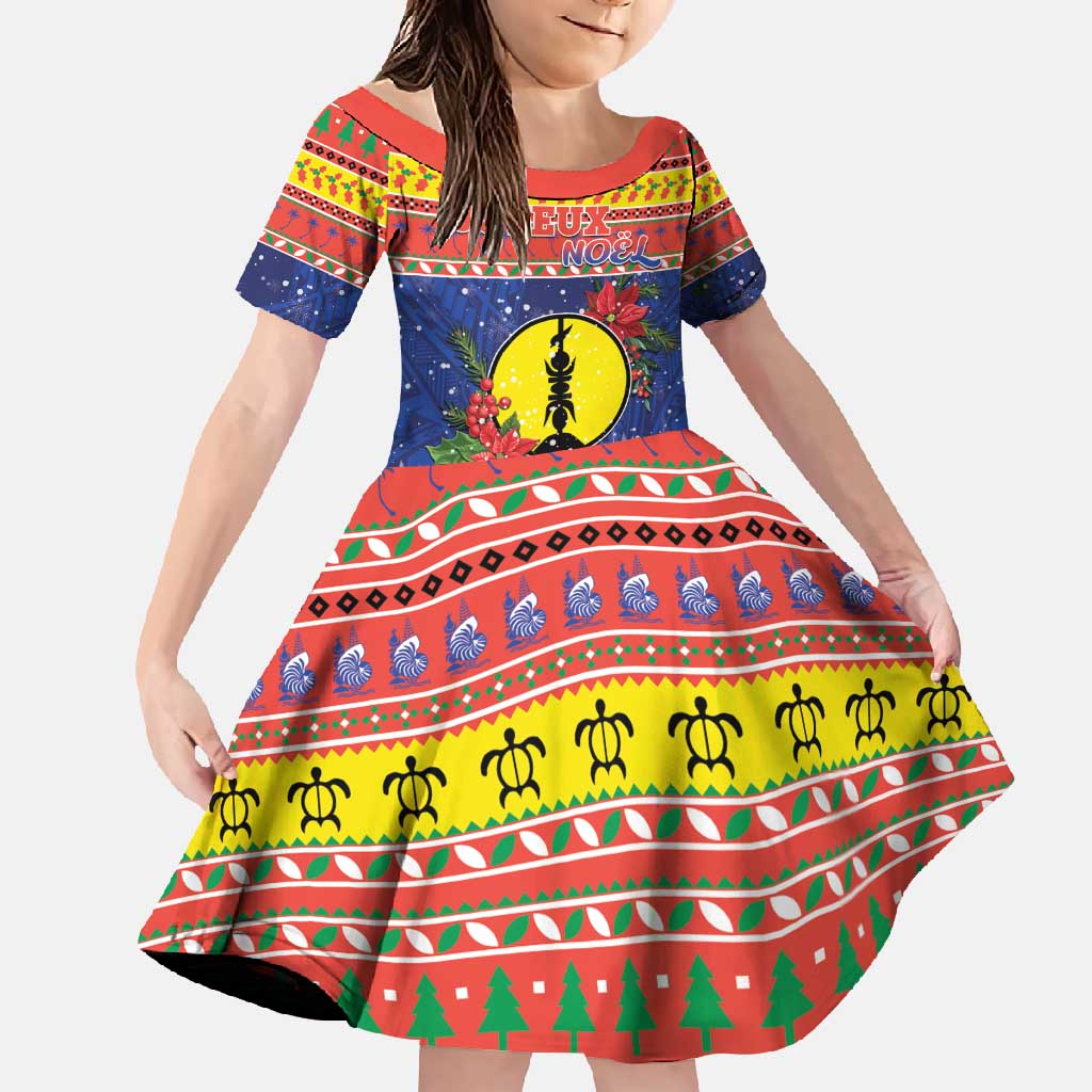New Caledonia Christmas Family Matching Mermaid Dress and Hawaiian Shirt Kanaky Poinsettia Joyeux Noel LT05 Daughter's Dress Red - Polynesian Pride
