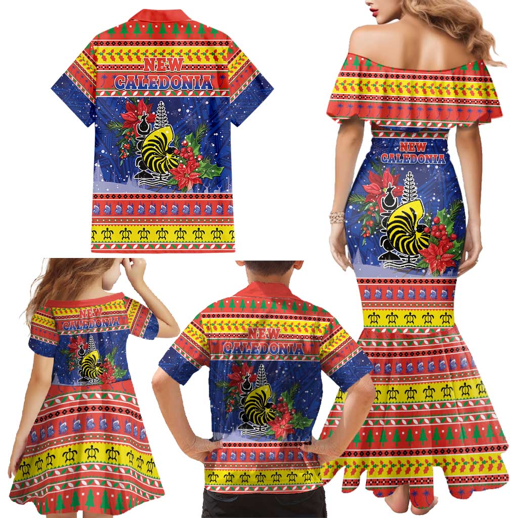 New Caledonia Christmas Family Matching Mermaid Dress and Hawaiian Shirt Kanaky Poinsettia Joyeux Noel LT05 - Polynesian Pride