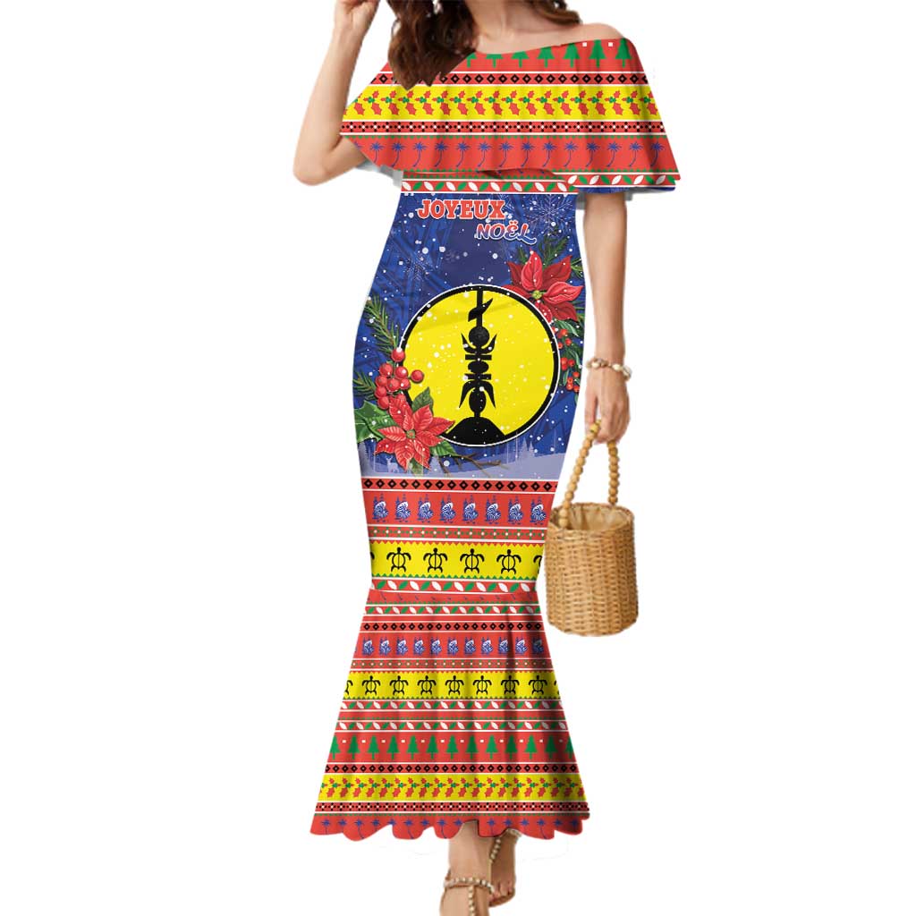 New Caledonia Christmas Family Matching Mermaid Dress and Hawaiian Shirt Kanaky Poinsettia Joyeux Noel LT05 Mom's Dress Red - Polynesian Pride