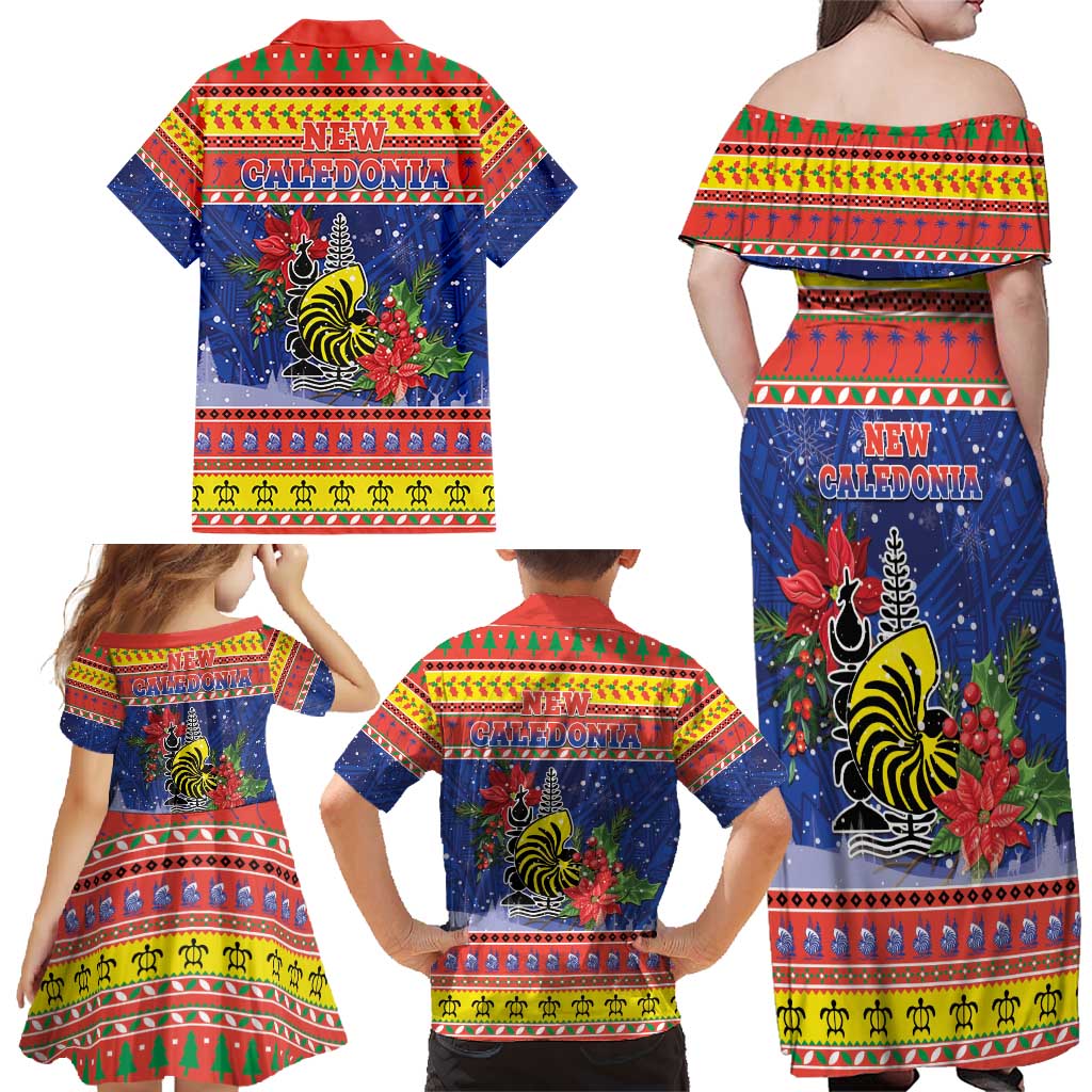 New Caledonia Christmas Family Matching Off Shoulder Maxi Dress and Hawaiian Shirt Kanaky Poinsettia Joyeux Noel LT05 - Polynesian Pride