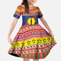 New Caledonia Christmas Family Matching Short Sleeve Bodycon Dress and Hawaiian Shirt Kanaky Poinsettia Joyeux Noel LT05 Daughter's Dress Red - Polynesian Pride