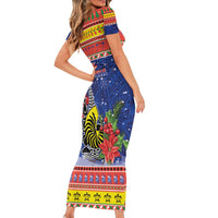 New Caledonia Christmas Family Matching Short Sleeve Bodycon Dress and Hawaiian Shirt Kanaky Poinsettia Joyeux Noel LT05 - Polynesian Pride