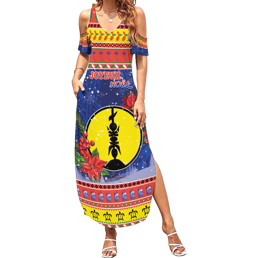 New Caledonia Christmas Family Matching Summer Maxi Dress and Hawaiian Shirt Kanaky Poinsettia Joyeux Noel LT05 Mom's Dress Red - Polynesian Pride