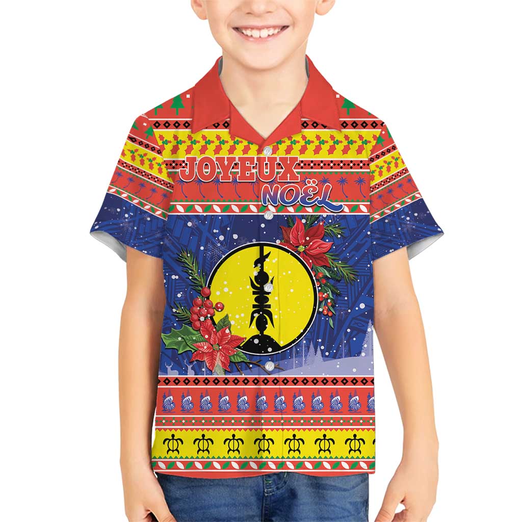 New Caledonia Christmas Family Matching Summer Maxi Dress and Hawaiian Shirt Kanaky Poinsettia Joyeux Noel LT05 Son's Shirt Red - Polynesian Pride
