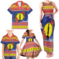 New Caledonia Christmas Family Matching Tank Maxi Dress and Hawaiian Shirt Kanaky Poinsettia Joyeux Noel LT05 - Polynesian Pride