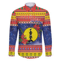 New Caledonia Christmas Family Matching Tank Maxi Dress and Hawaiian Shirt Kanaky Poinsettia Joyeux Noel LT05 Dad's Shirt - Long Sleeve Red - Polynesian Pride