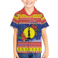 New Caledonia Christmas Family Matching Tank Maxi Dress and Hawaiian Shirt Kanaky Poinsettia Joyeux Noel LT05 Son's Shirt Red - Polynesian Pride