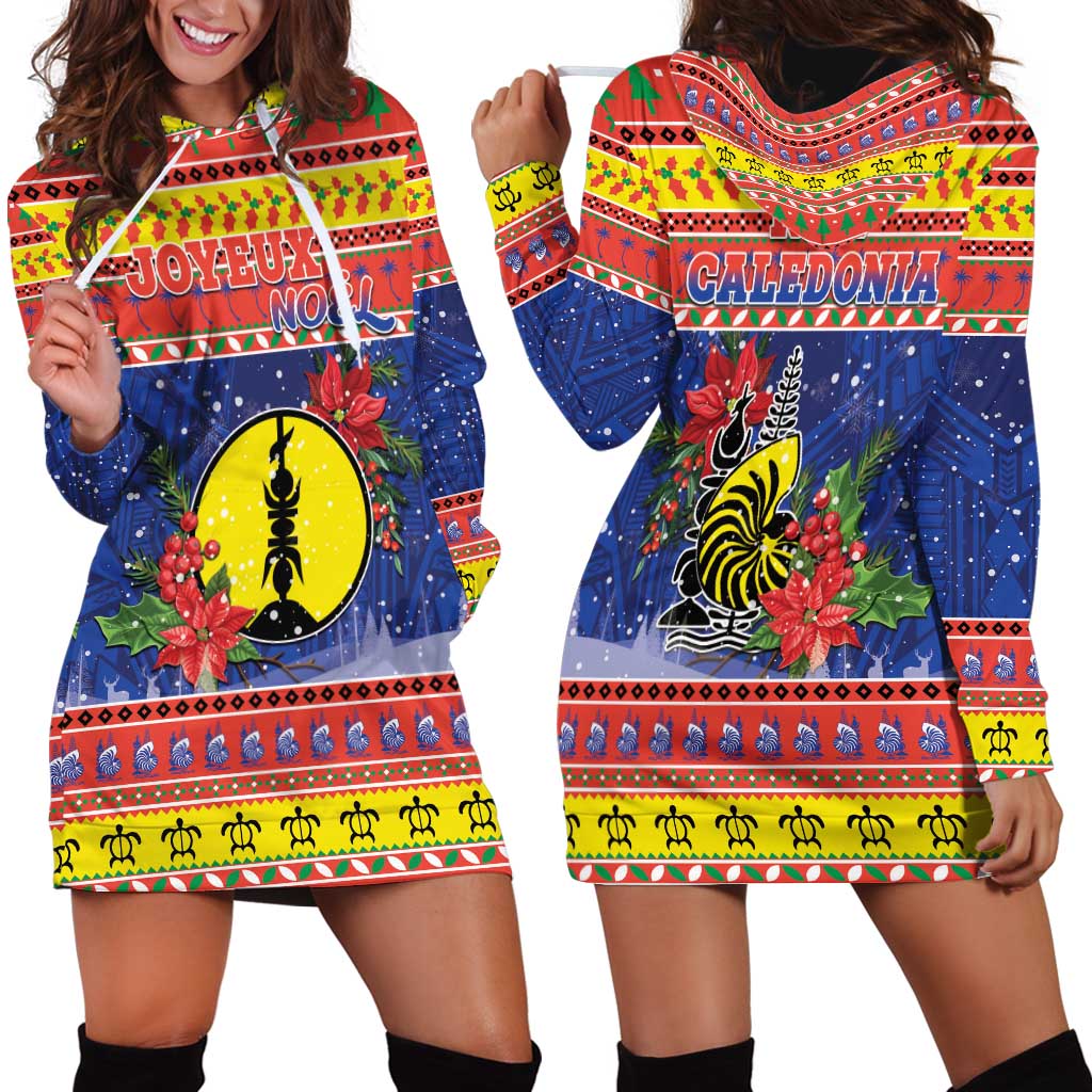 New Caledonia Christmas Hoodie Dress Kanaky Poinsettia Joyeux Noel LT05 - Polynesian Pride