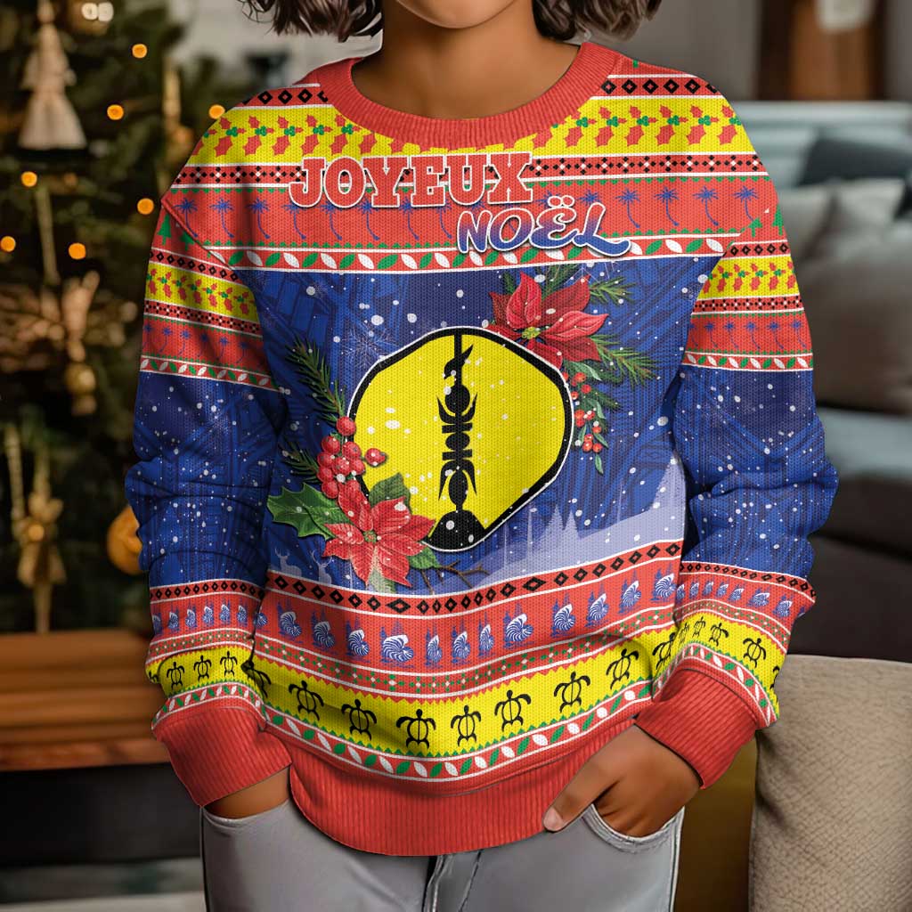 New Caledonia Christmas Kid Ugly Christmas Sweater Kanaky Poinsettia Joyeux Noel LT05 - Polynesian Pride