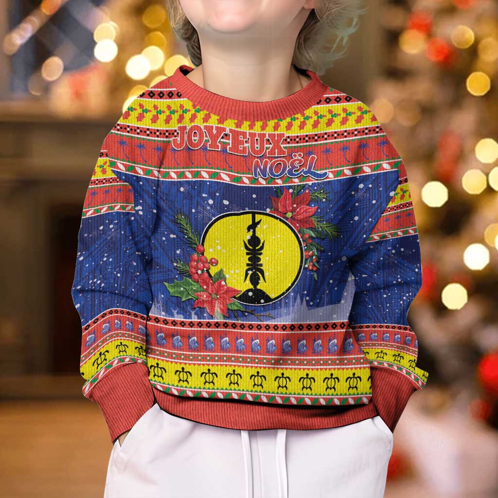 New Caledonia Christmas Kid Ugly Christmas Sweater Kanaky Poinsettia Joyeux Noel LT05 - Polynesian Pride
