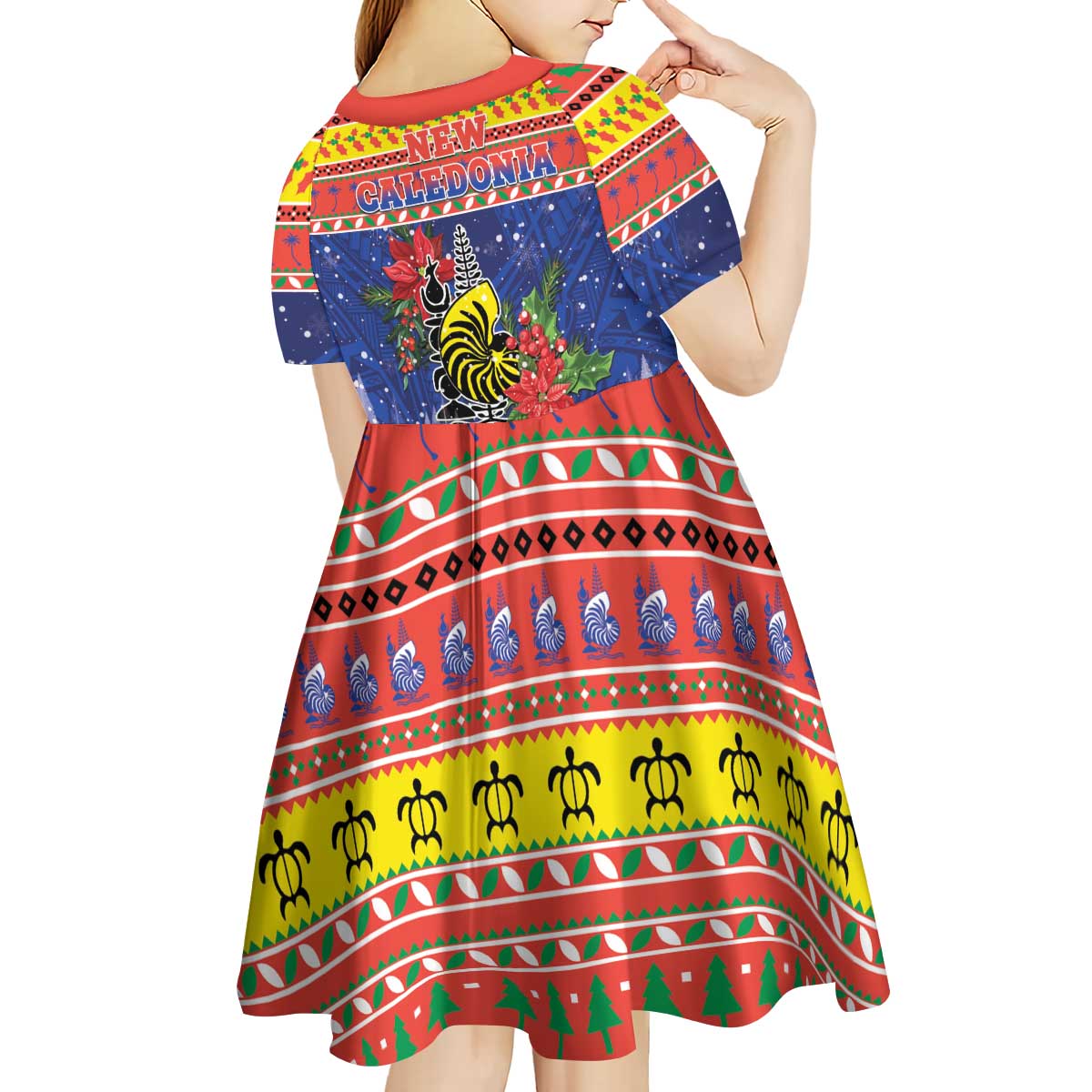 New Caledonia Christmas Kid Short Sleeve Dress Kanaky Poinsettia Joyeux Noel LT05 - Polynesian Pride