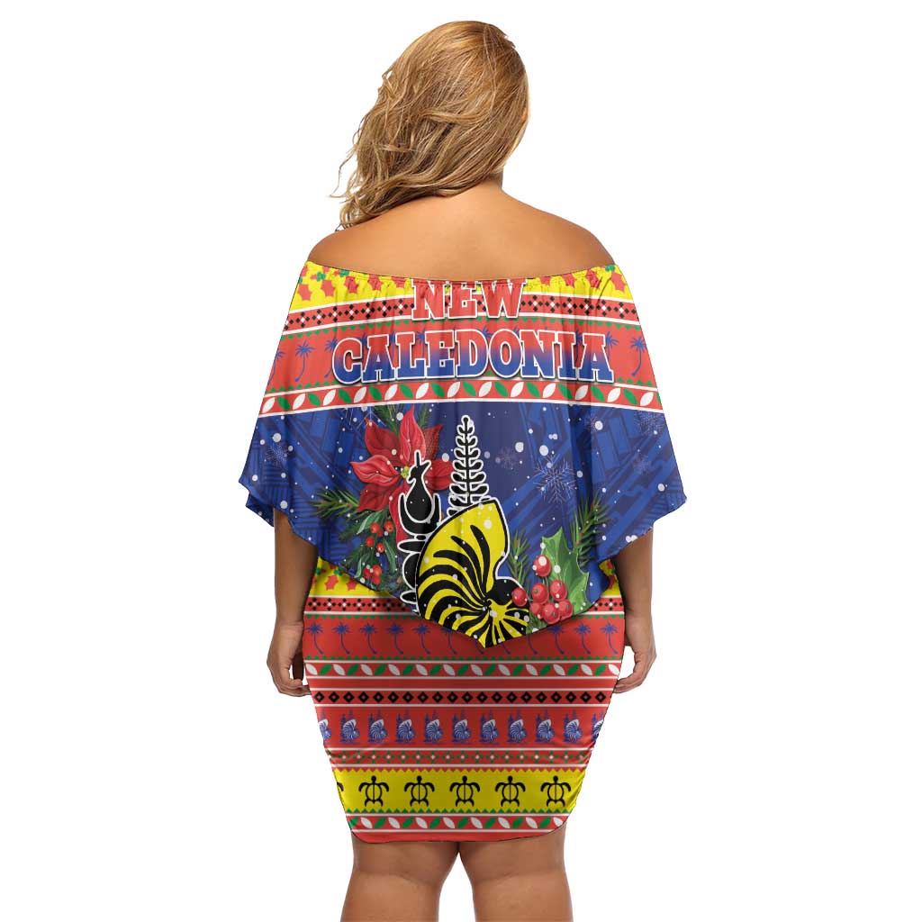 New Caledonia Christmas Off Shoulder Short Dress Kanaky Poinsettia Joyeux Noel LT05 - Polynesian Pride